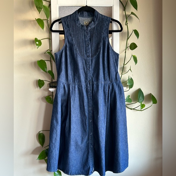 THRE3 Sleeveless Dark Blue Denim Vibes Button Up Fit & Flare Belted Dress EUC - Picture 15 of 16